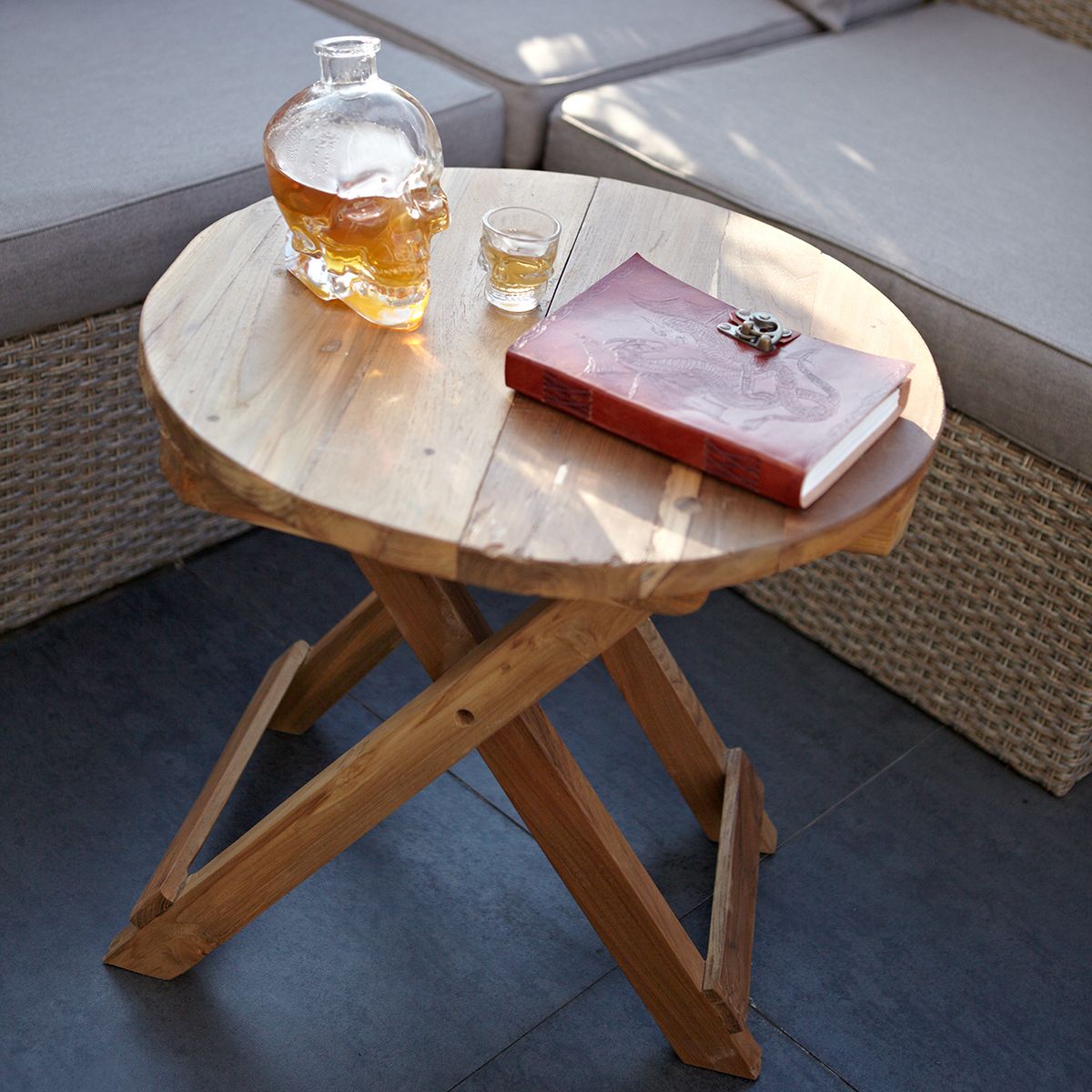 Recycled Round Folding Coffee Table - 50cm - Teak