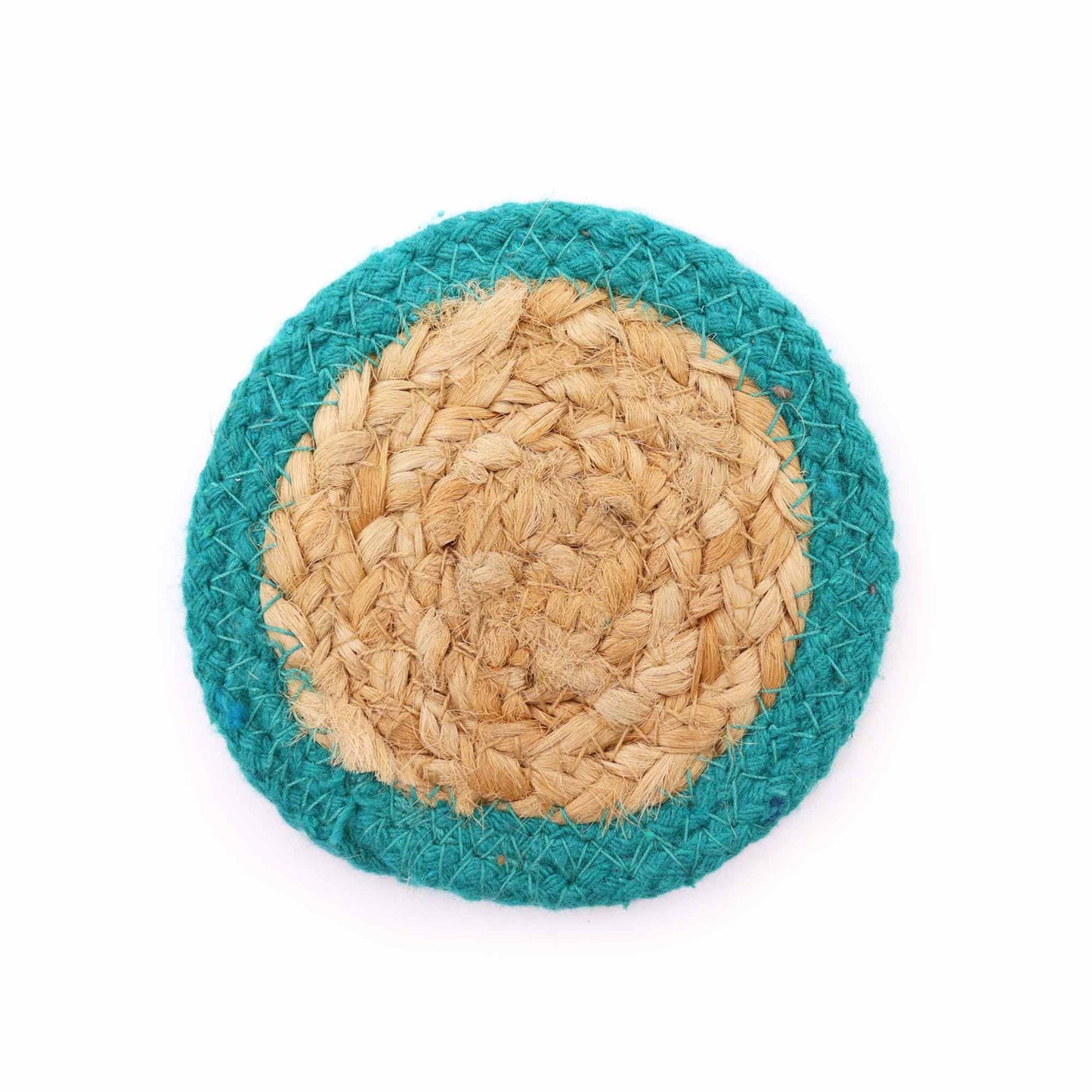 Natural Coaster - Jute & Cotton (set of 4) - Teal Border