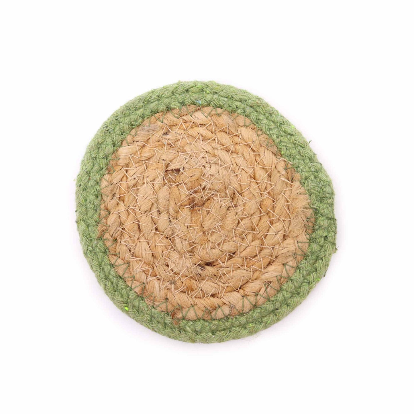 Natural Drink Coasters - Jute & Cotton 10cm  (set of 4) - Olive Border