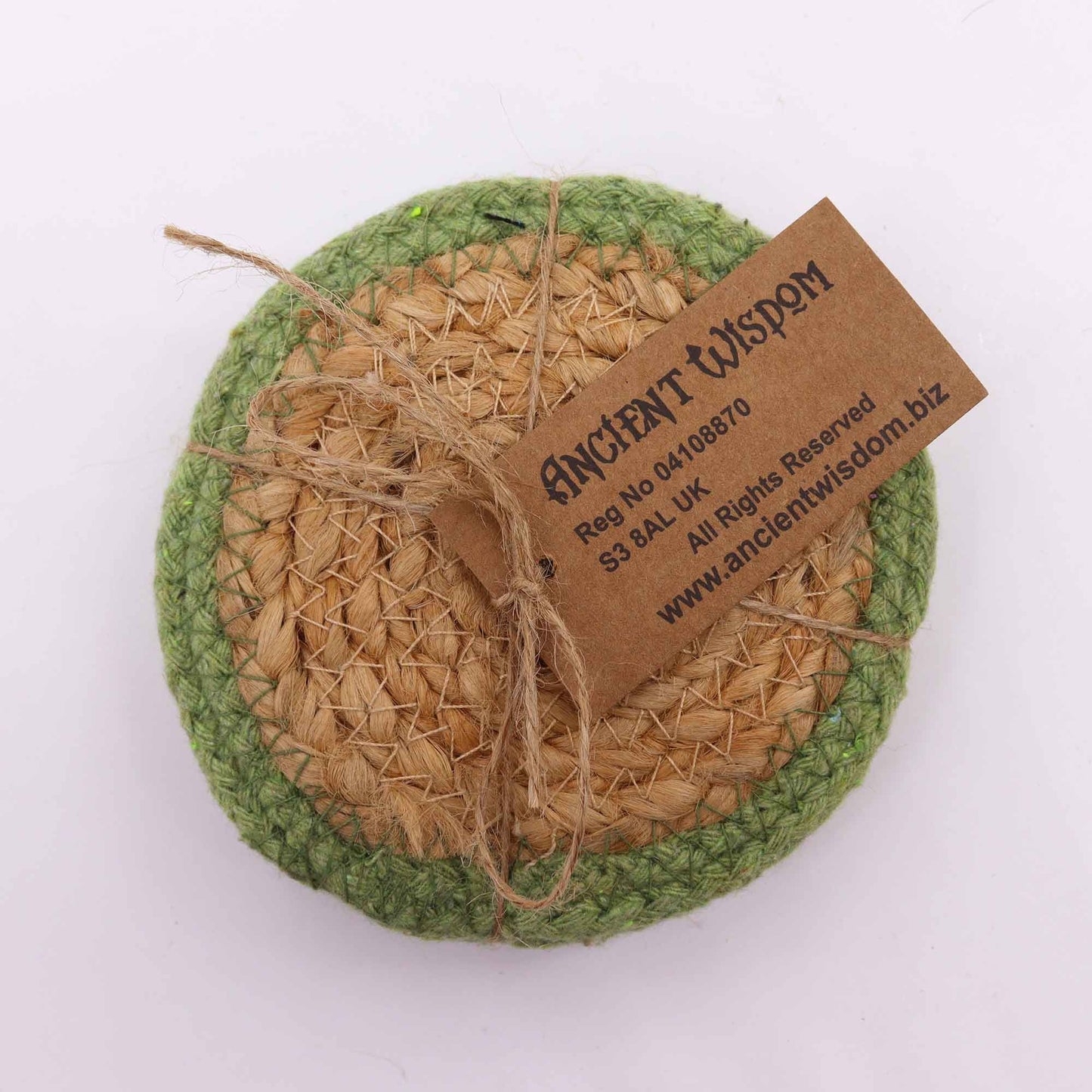 Natural Drink Coasters - Jute & Cotton 10cm  (set of 4) - Olive Border