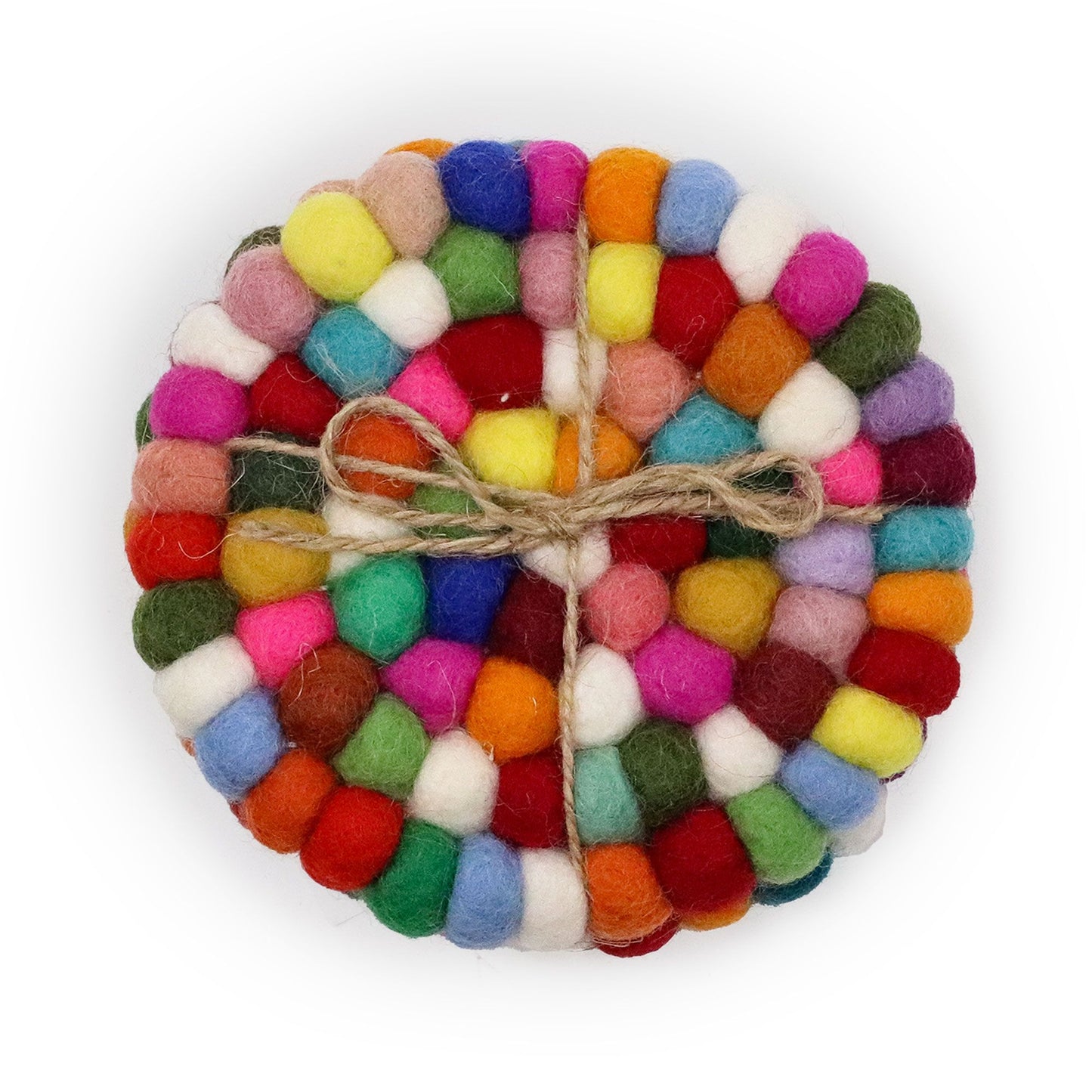 Felt Ball Round Drink Coasters - Multi colour (set of 4)