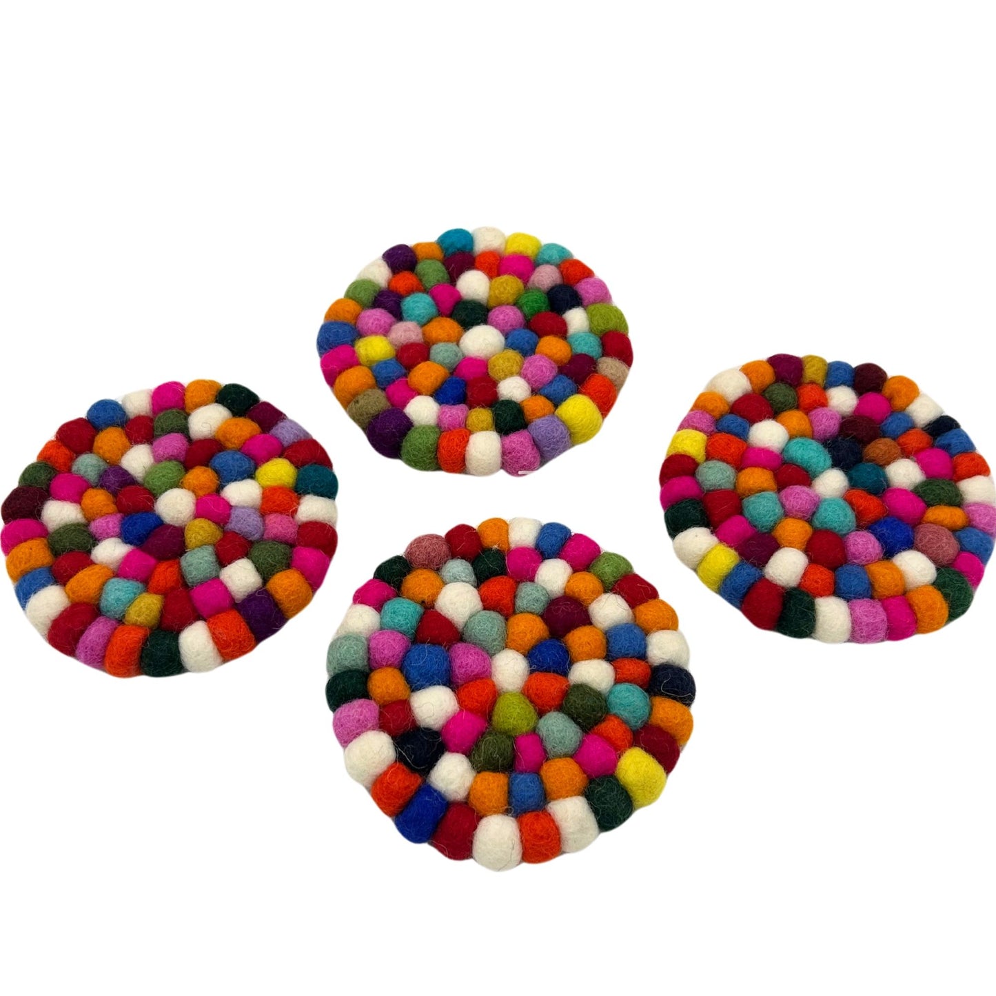 Felt Ball Round Drink Coasters - Multi colour (set of 4)