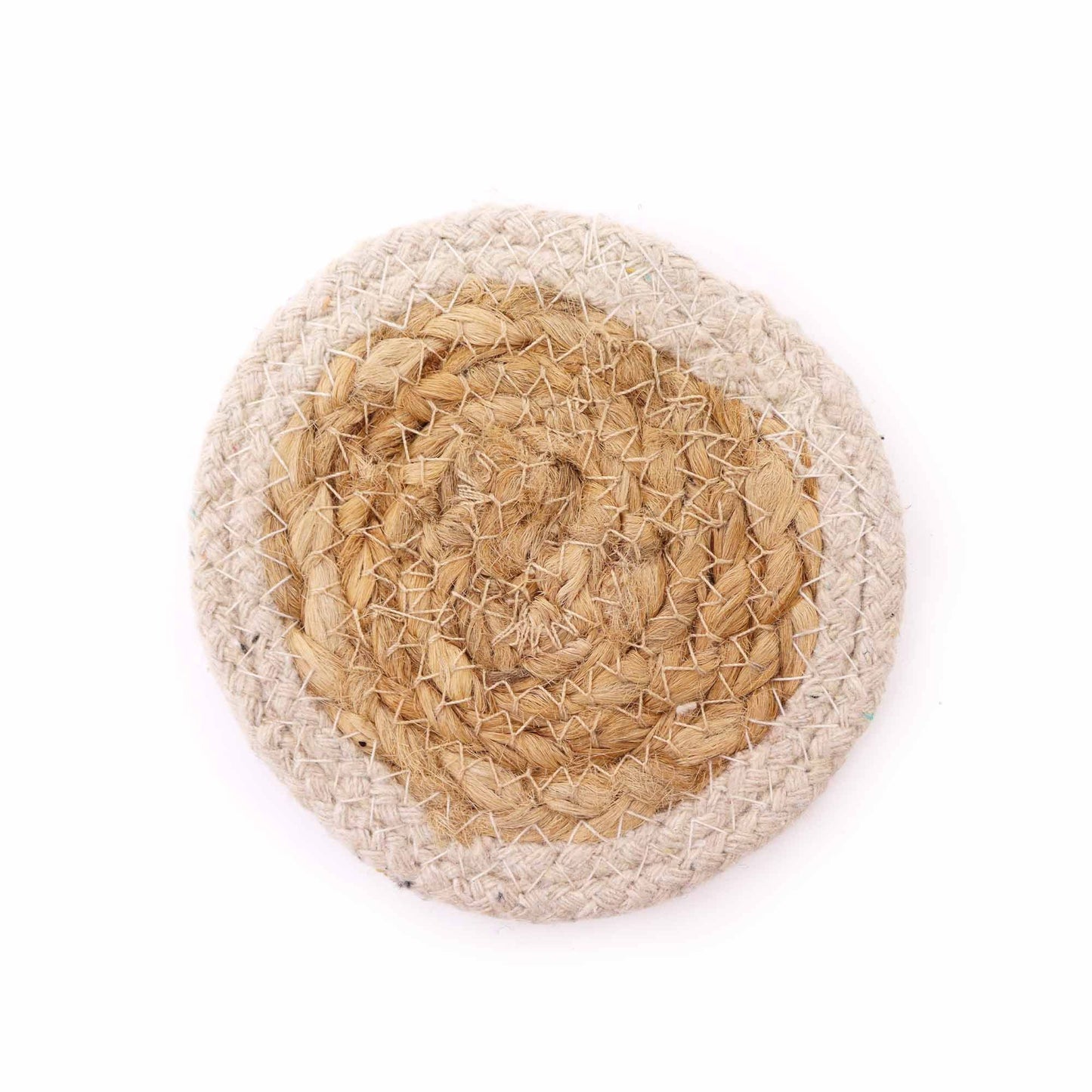 Natural Drink Coaster - Jute & Cotton (set of 4) - Ivory Border