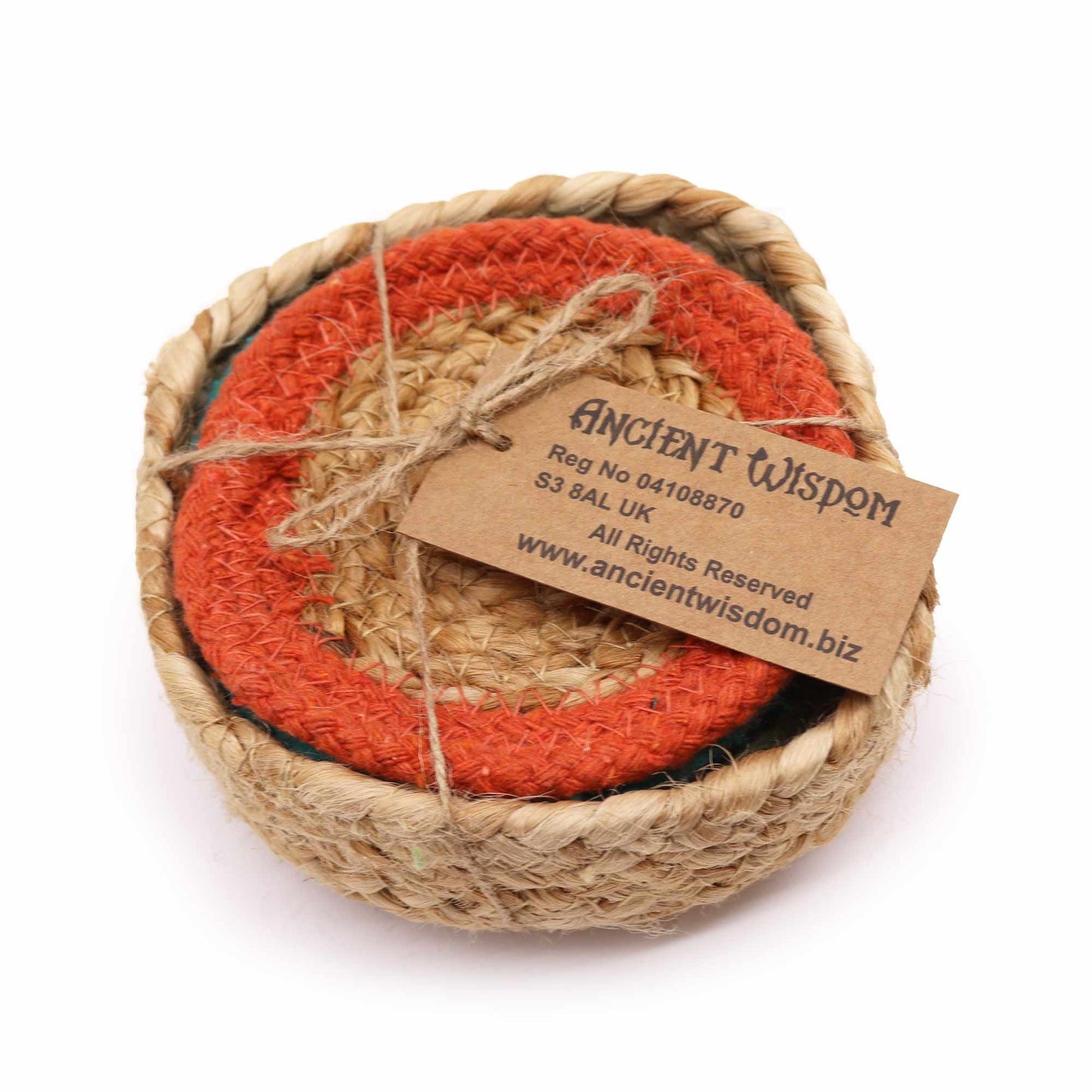 Round woven basket with Natural Jute & Cotton Coasters