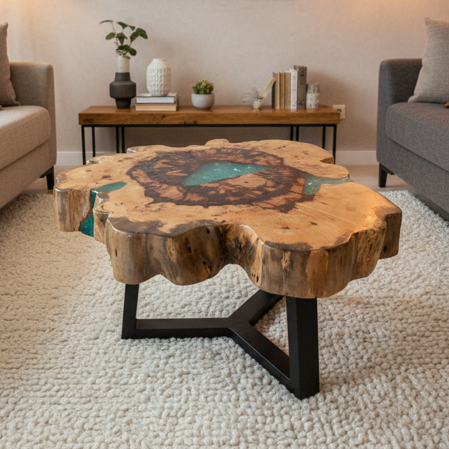 Tamarind and Resin Coffee Table - Aqua